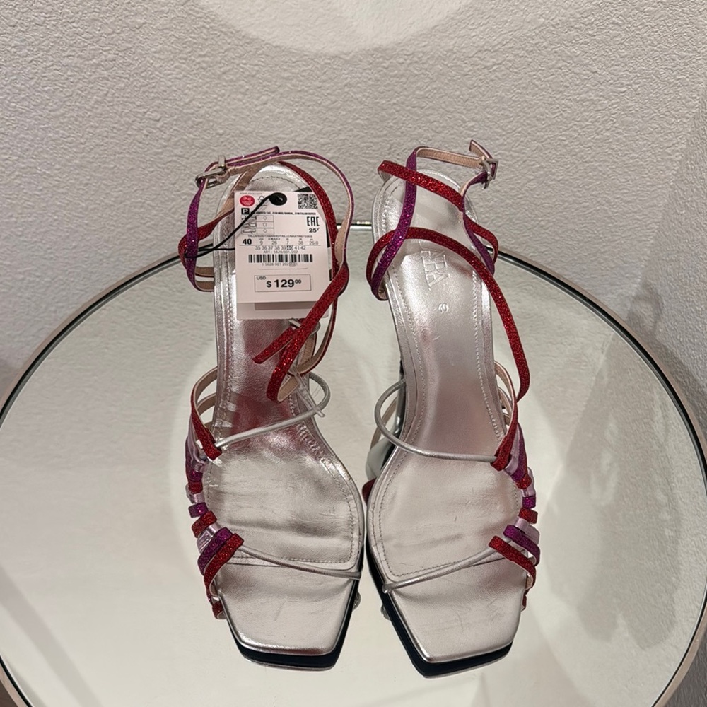 Silver and Red High Heeled Shoes